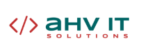 aHV IT Solutions logo featuring a stylized, geometric, "less than greater than" symbol providing web-scale security. The t...